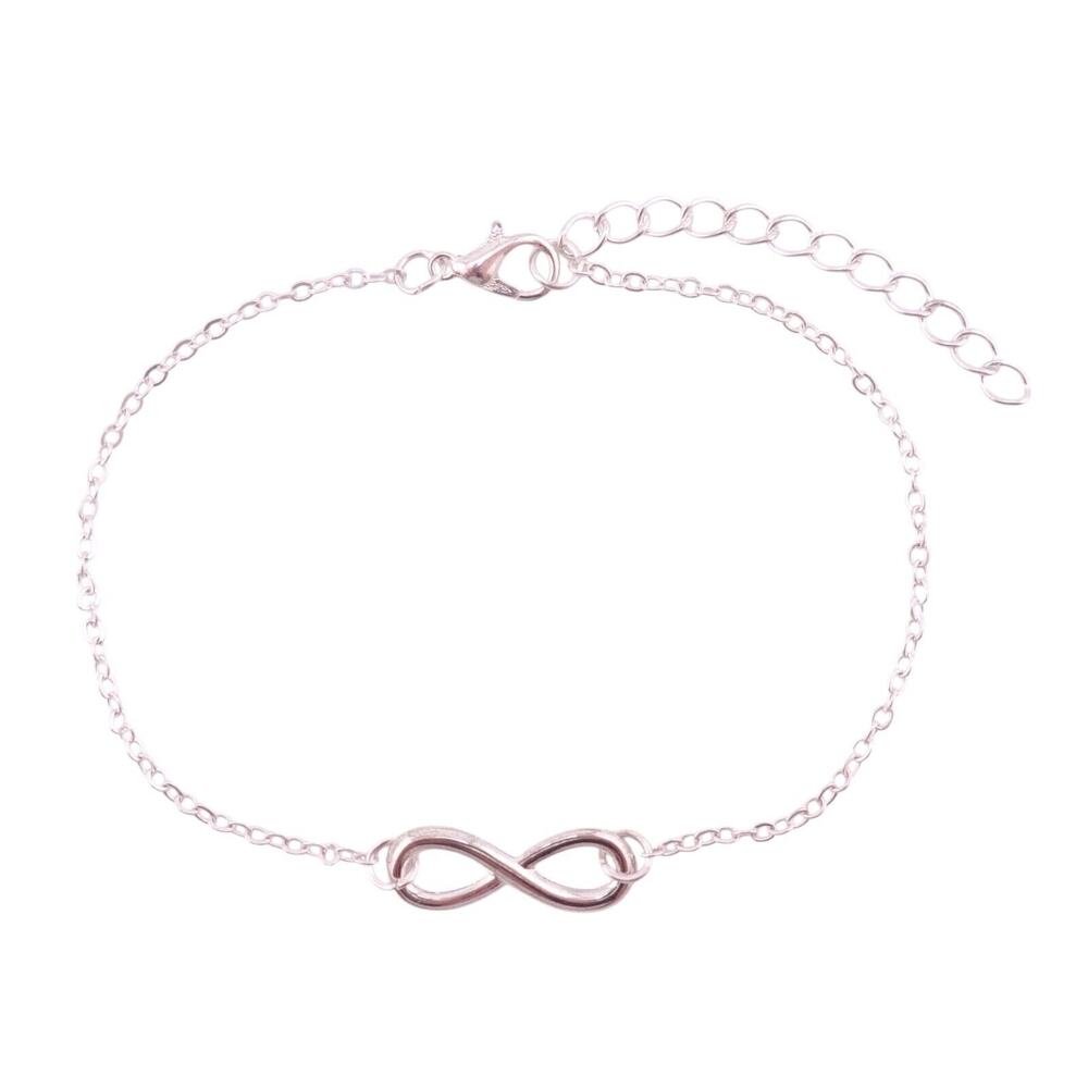 Infinity Symbol Curb Link Silvertone Ankle Bracelet Anklet 9" - 10.75" NWOT
